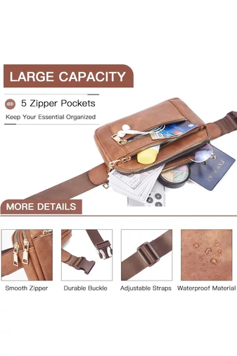 Borsetă Damă Multifuncțională Maro Din Piele PU Curea Reglabilă Bonluo 21*14cm