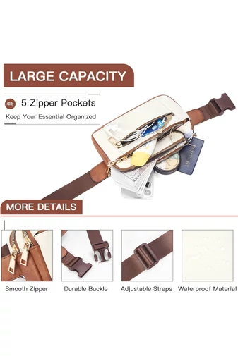 Borsetă Damă Multifuncțională Maro Cu Alb Din Piele PU Curea Reglabilă Bonluo 21*14cm