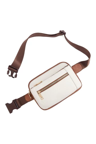 Borsetă Damă Multifuncțională Maro Cu Alb Din Piele PU Curea Reglabilă Bonluo 21*14cm