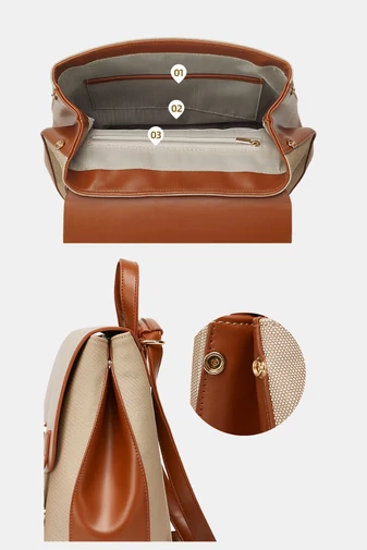 Set Rucsac Geantă de Umăr Și Portofel Din PU și Material Textil Maro-Cafeniu Bonluo