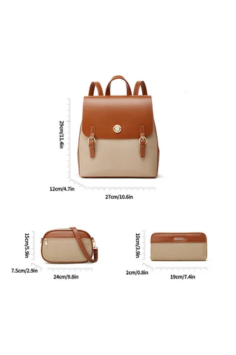 Set Rucsac Geantă de Umăr Și Portofel Din PU și Material Textil Maro-Cafeniu Bonluo
