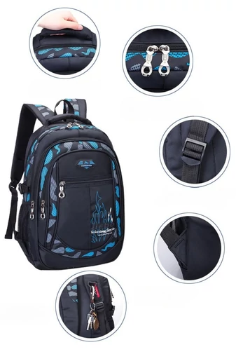 Rucsac Scoala Multifunctional Albastru Cu Negru Spatios Și Impermebil 48*32*22cm