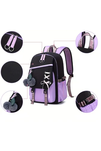 Rucsac Școlar Multifuncțional Spațiu Pentru Laptop 15.6'' Violet Cu Negru 44*31*15cm