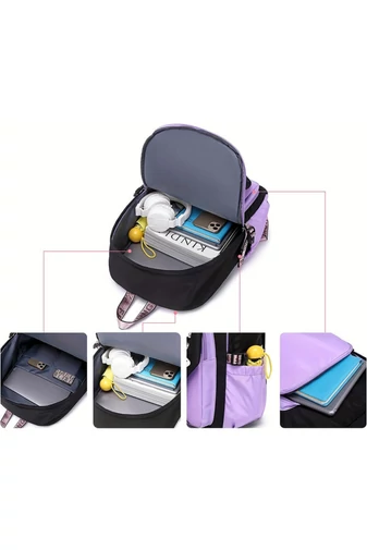 Rucsac Școlar Multifuncțional Spațiu Pentru Laptop 15.6'' Violet Cu Negru 44*31*15cm