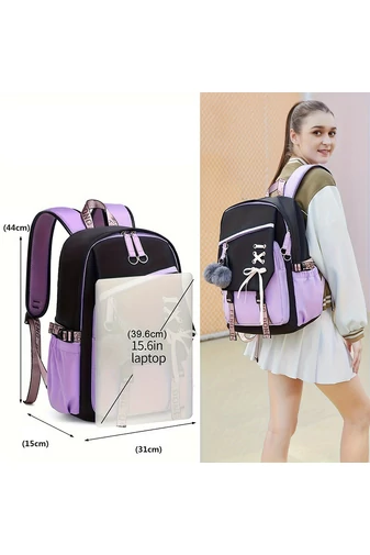 Rucsac Școlar Multifuncțional Spațiu Pentru Laptop 15.6'' Violet Cu Negru 44*31*15cm