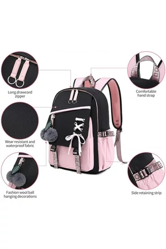 Rucsac Școlar Multifuncțional Spațiu Pentru Laptop 15.6'' Violet Cu Negru 44*31*15cm
