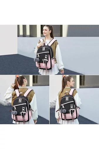 Rucsac Școlar Multifuncțional Spațiu Pentru Laptop 15.6'' Violet Cu Negru 44*31*15cm