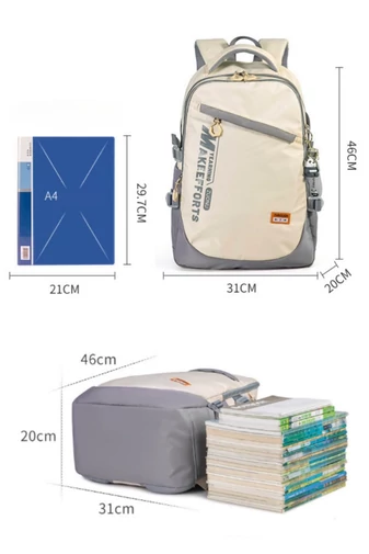 Rucsac Premium Unisex Pentru Școală Și Călătorii Din Țesătură Oxford Ergonomic ZUONU Bej Cu Portocaliu 46*31*20cm