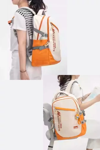 Rucsac Premium Unisex Pentru Școală Și Călătorii Din Țesătură Oxford Ergonomic ZUONU Bej Cu Portocaliu 46*31*20cm