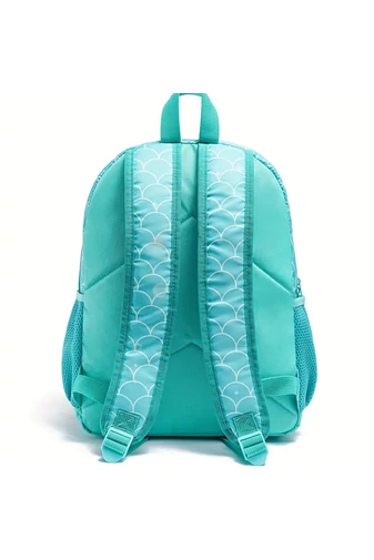 Set Rucsc Școala Pentru Fete Turcoaz Deschis Cu Model Sirenă Accesorizat Cu Paiete(3buc)