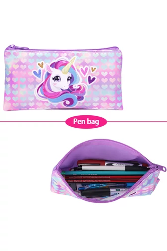 Set Rucsc Școala Pentru Fete Violet Deschis Cu Model Unicorn Accesorizat Cu Paiete(3buc)