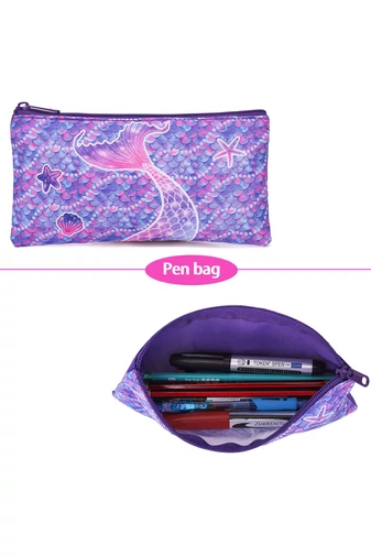 Set Rucsc Școala Pentru Fete Violet Închis Cu Model Sirenă Accesorizat Cu Paiete(3buc)
