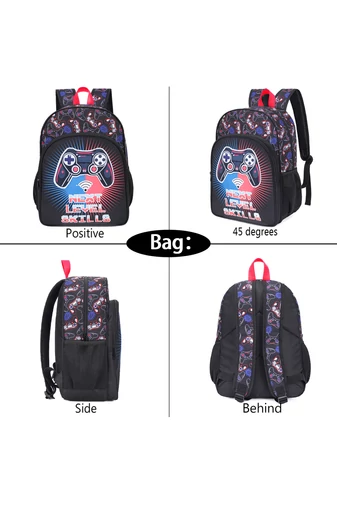 Set Rucsac Școală Pentru Băieți Negru Cu Model Gamer (3buc)