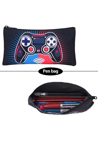 Set Rucsac Școală Pentru Băieți Negru Cu Model Gamer (3buc)
