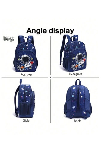 Set Rucsac Școală Pentru Băieți Albastru Cu Model Astronaut (3buc)