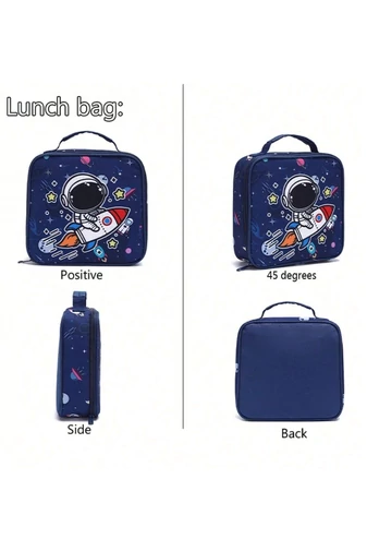 Set Rucsac Școală Pentru Băieți Albastru Cu Model Astronaut (3buc)
