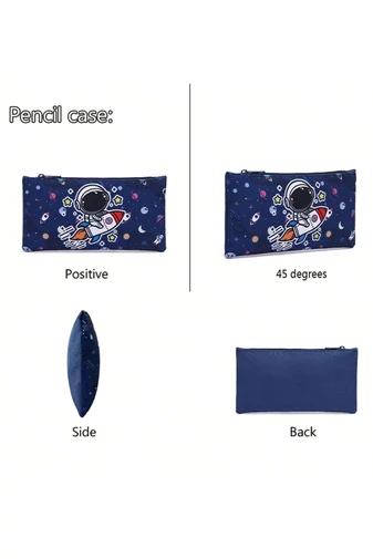 Set Rucsac Școală Pentru Băieți Albastru Cu Model Astronaut (3buc)
