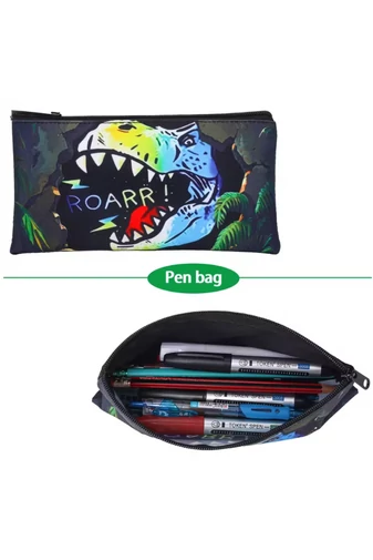 Set Rucsac Școală Pentru Băieți Verde Cu Negru Model Dinozaur (3buc)