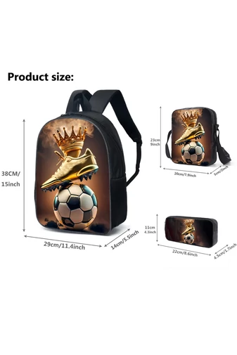 Set Ghiozdan Școală Băieți Negru Model Minge De Fotbal (3buc)