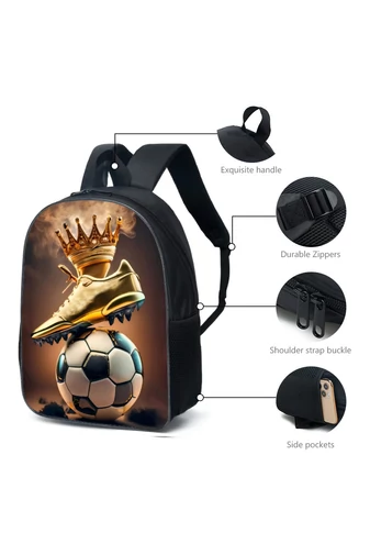 Set Ghiozdan Școală Băieți Negru Model Minge De Fotbal (3buc)