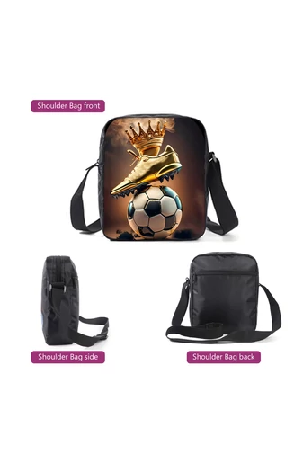 Set Ghiozdan Școală Băieți Negru Model Minge De Fotbal (3buc)