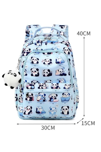 Rucsac Școlar Ușor Și Rezistent Alb Cu Imprimeu Panda Și Breloc Plușat Inclus 40*30*15cm