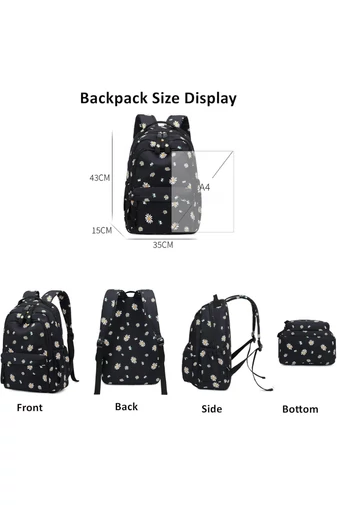 Rucsac Multifuncțional Din Poliester Impermeabil Ușor Negru Cu Imprimeu Margarete 43*35*15cm