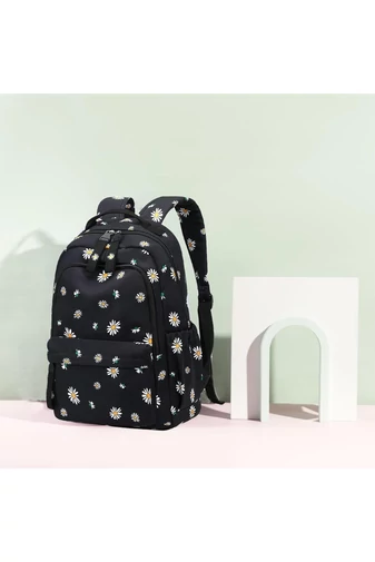 Rucsac Multifuncțional Din Poliester Impermeabil Ușor Negru Cu Imprimeu Margarete 43*35*15cm