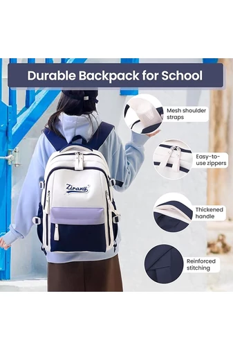 Rucsac Multifunctional Unisex Cu Funcții Anti Furt Și Compartimentare Inteligentă Albastru Cu Bej 47*32*16cm