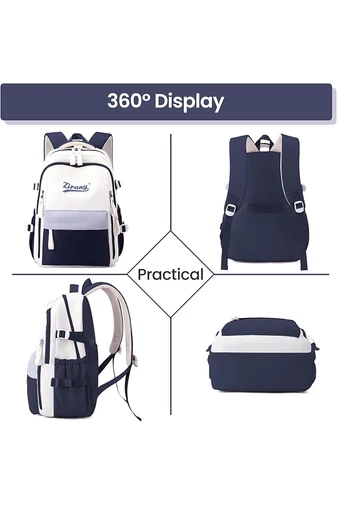 Rucsac Multifunctional Unisex Cu Funcții Anti Furt Și Compartimentare Inteligentă Albastru Cu Bej 47*32*16cm