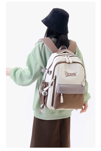 Rucsac Multifunctional Unisex Cu Funcții Anti Furt Și Compartimentare Inteligentă Maro Cu Bej 47*32*16cm