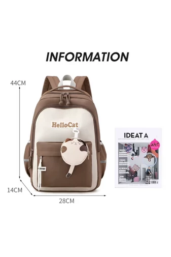 Rucsac Școală Cu Compartimente Multiple Impermeabil Roz Cu Breloc Inclus 44*28*14cm