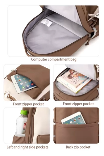 Rucsac Școală Cu Compartimente Multiple Impermeabil Roz Cu Breloc Inclus 44*28*14cm