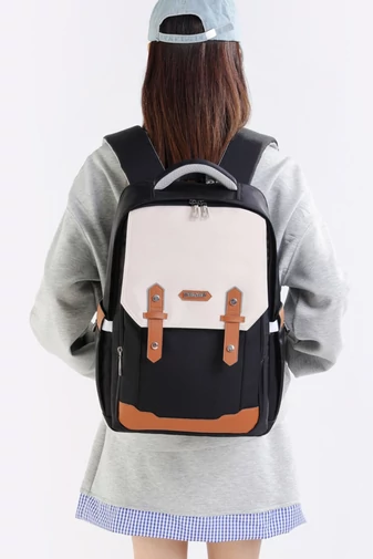 Rucsac Mare Din Poliester Impermeabil Comaprtimente Multiple Negru Cu Bej 46*32*22cm