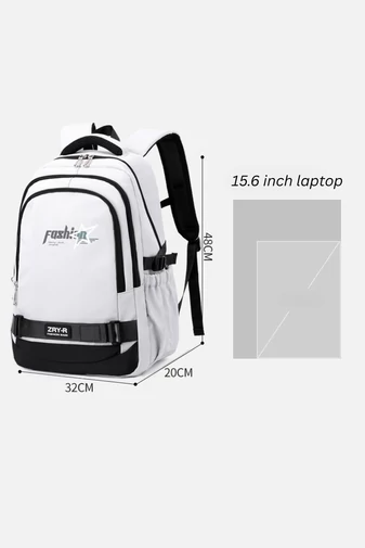 Rucsac Rezistent La Uzură Din Poliester Cu Buzunar Antifurt Și Capacitate Extinsă Alb Cu Negru 48*32*20cm