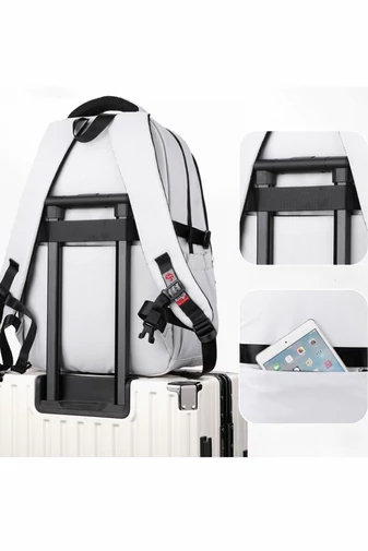 Rucsac Rezistent La Uzură Din Poliester Cu Buzunar Antifurt Și Capacitate Extinsă Alb Cu Negru 48*32*20cm