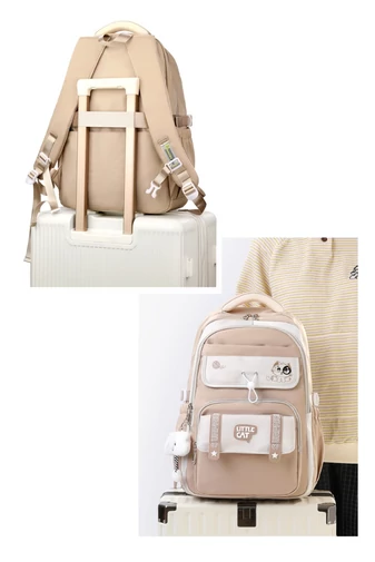 Rucsac Pentru Școală Din Poliester Cu Multiple Compartimente Ușor Și Respirabil Negru 47*32*20cm