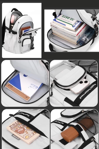 Rucsac Impermeabil Capacitate Mare Din Poliester, Spațiu Laptop 15,6'' Alb 45*32*19cm
