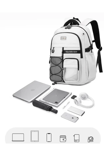 Rucsac Impermeabil Capacitate Mare Din Poliester, Spațiu Laptop 15,6'' Alb 45*32*19cm