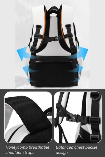Rucsac Impermeabil Capacitate Mare Din Poliester, Spațiu Laptop 15,6'' Alb 45*32*19cm