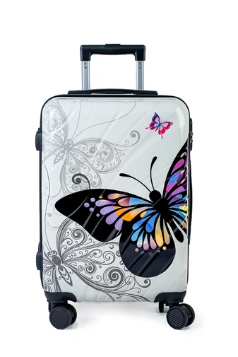 Troler Mediu Cu Pereți Tari Din ABS Model Fluturi 65*43*26cm