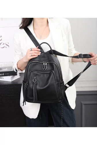 Rucsac Damă Din Piele Naturală Elegant Și Practic Cu Buzunare Multiple Negru 34*29*13cm