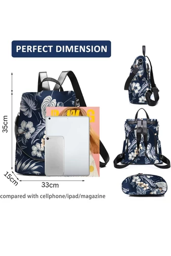 Rucsac Multifuncțional Impermeabil Bonluo Albastru Cu Design Floral 35*32*15cm