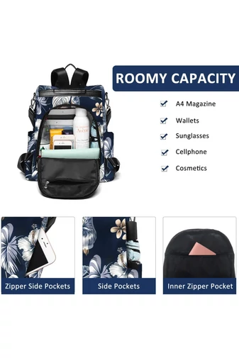 Rucsac Multifuncțional Impermeabil Bonluo Albastru Cu Design Floral 35*32*15cm