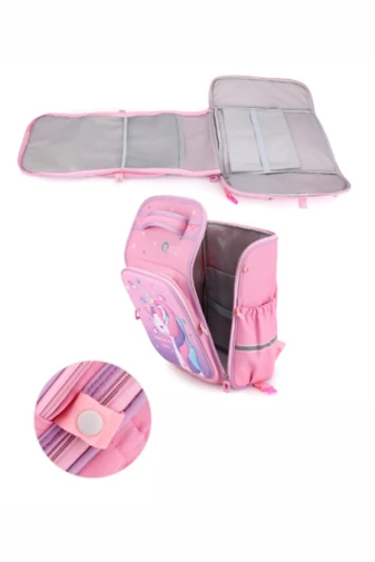 Rucsac Cu Roți Pentru Copii Unicorn Roz Model Și Mâner Detasabil Poliester Rezistent 37*38*18cm