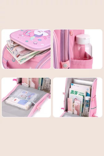 Rucsac Cu Roți Pentru Copii Unicorn Roz Model Și Mâner Detasabil Poliester Rezistent 37*38*18cm