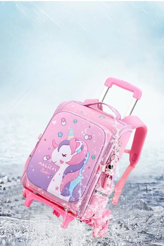 Rucsac Cu Roți Albastru Pentru Copii Model Astronaut Și Mâner Detasabil Poliester Rezistent 37*38*18cm