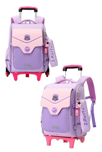 Rucsac Cu Roti Școlar Violet Cu Roz Impermeabil Cu Mâner Detasabil 39*32*20 cm