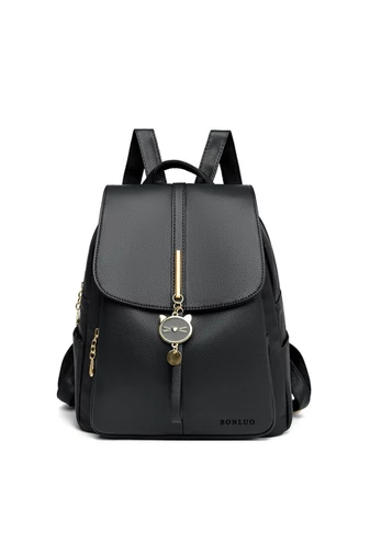 Bonluo Rucsac Damă Negru Din Imitație Piele Accesorizat Cu Cap De Pisicuță (30x25x13cm)