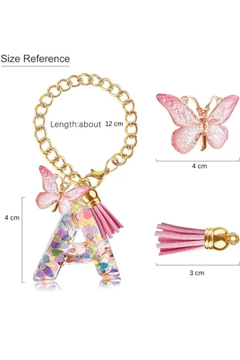 Breloc Elegant Cu Inițiala ''L'' Roz Accesorizat Cu Fluturaș